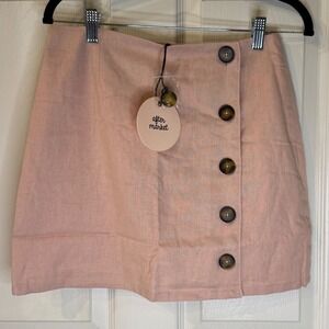 After Market Skirt Women's M Pink‎ Button Front Linen Blend Mini (A)  Skirt